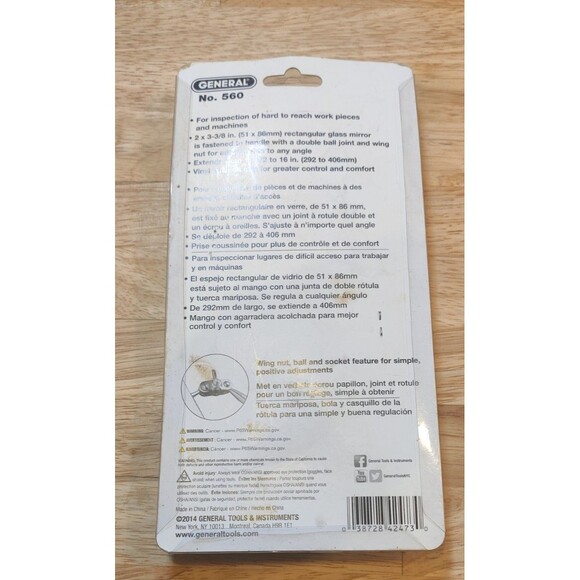 General Tools #560  2" x 3-3/8" Glass Inspection Mirror Extends 11-1/2" - 16" - Picture 3 of 4